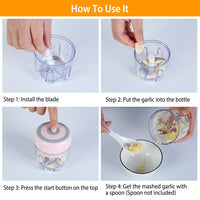 Mini Electric Garlic Chopper 8.45OZ Cordless Garlic Mincer Food Chopper Rechargeable Food Blender Chili Nut Onion Pepper Meat Ginger Food