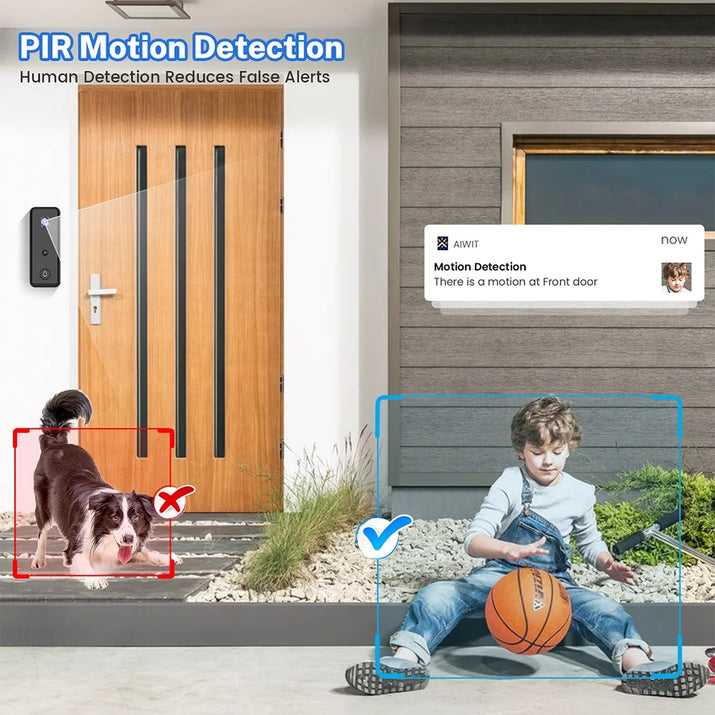 Wireless Doorbell Camera with Chime, Wireless Video Doorbell with PIR Human Detection, Cloud Storage, 2-Way Audio, Night Vision, 2.4G Wifi for Home Office