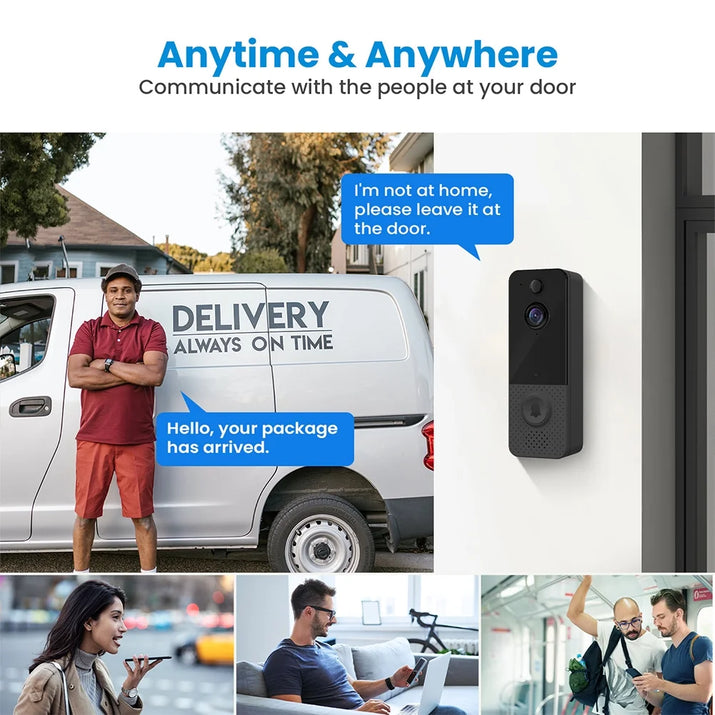 Wireless Doorbell Camera with Chime, Wireless Video Doorbell with PIR Human Detection, Cloud Storage, 2-Way Audio, Night Vision, 2.4G Wifi for Home Office
