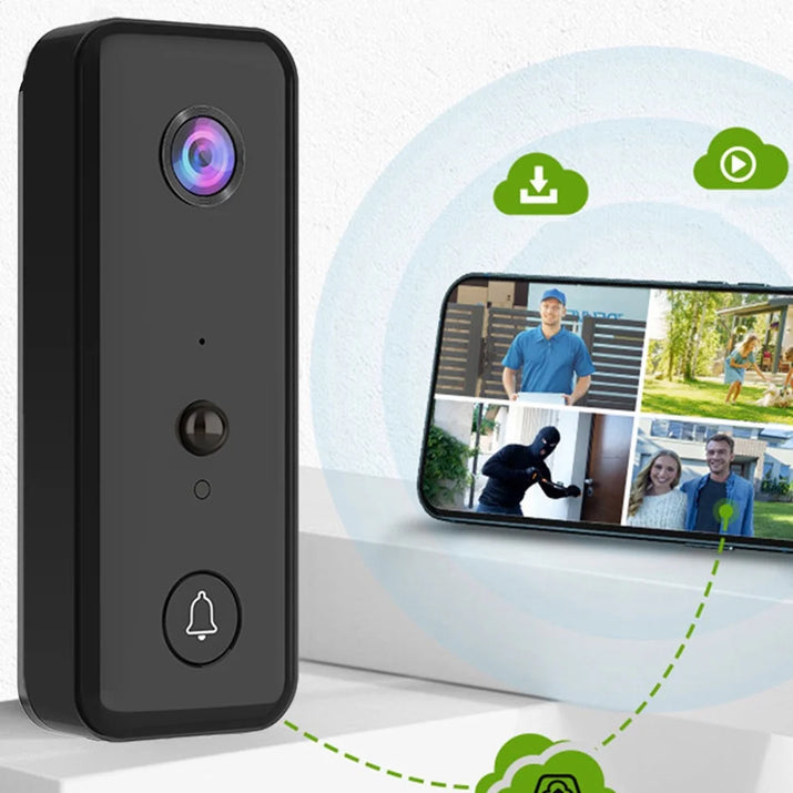 Wireless Doorbell Camera with Chime, Wireless Video Doorbell with PIR Human Detection, Cloud Storage, 2-Way Audio, Night Vision, 2.4G Wifi for Home Office