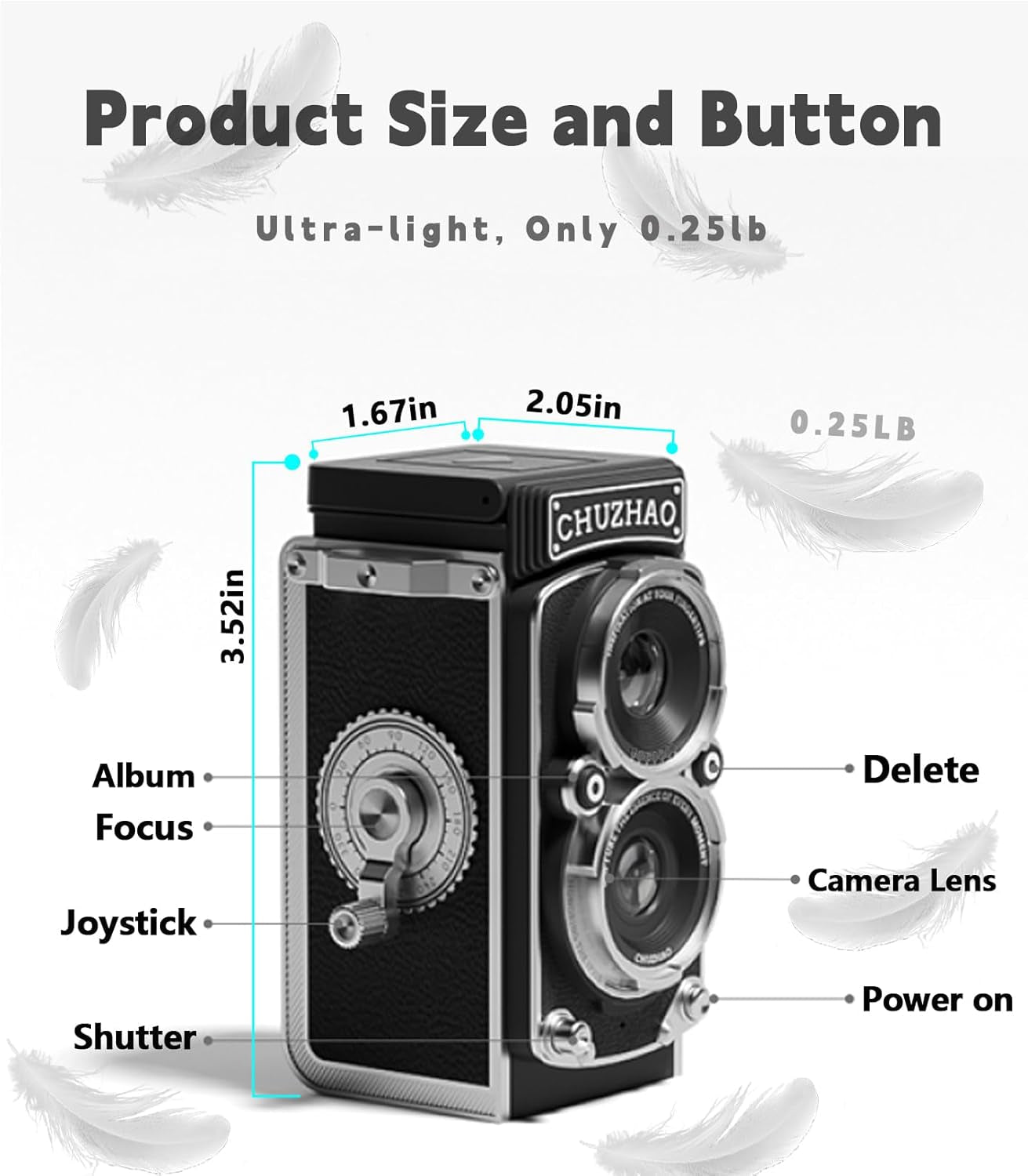 CHUZHAO Vintage Mini Digital Camera, Portable TLR Style Retro Point and Shoot Co