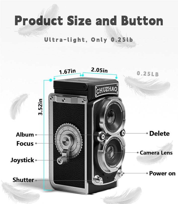 CHUZHAO Vintage Mini Digital Camera, Portable TLR Style Retro Point and Shoot Co