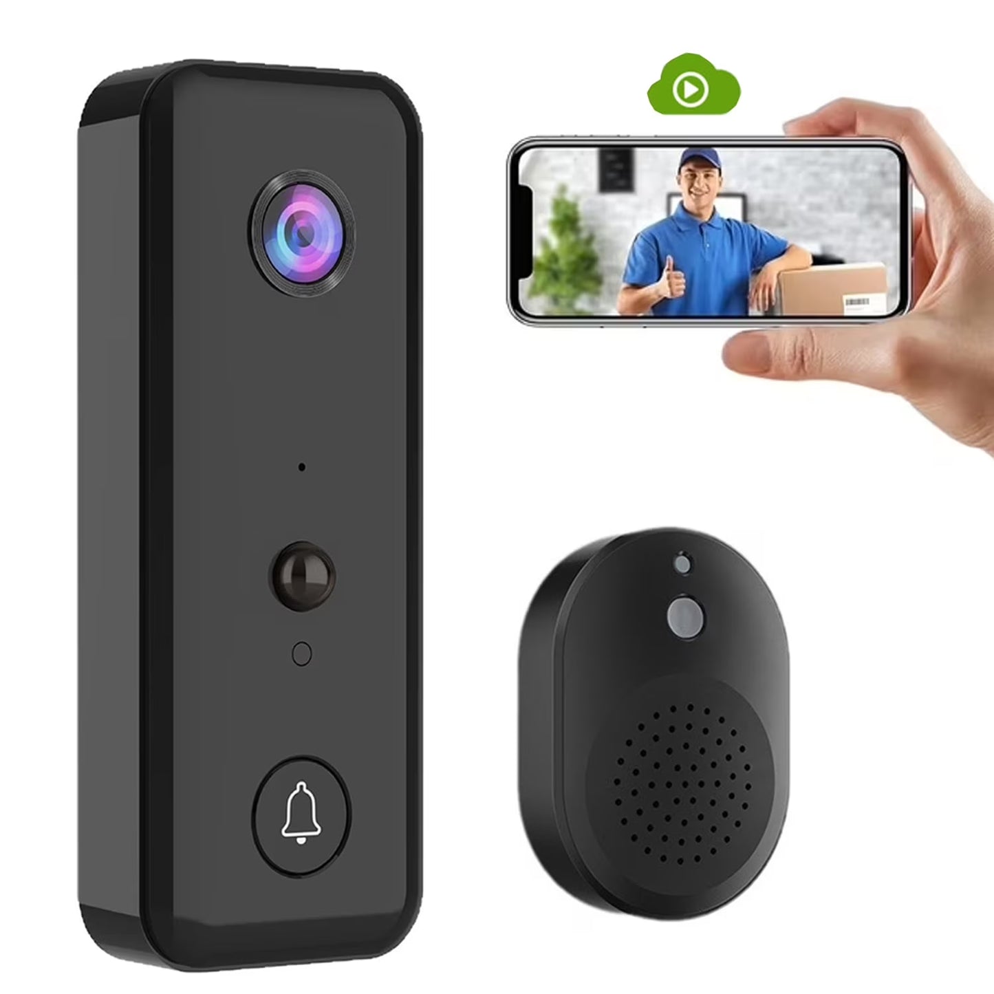 Wireless Doorbell Camera with Chime, Wireless Video Doorbell with PIR Human Detection, Cloud Storage, 2-Way Audio, Night Vision, 2.4G Wifi for Home Office