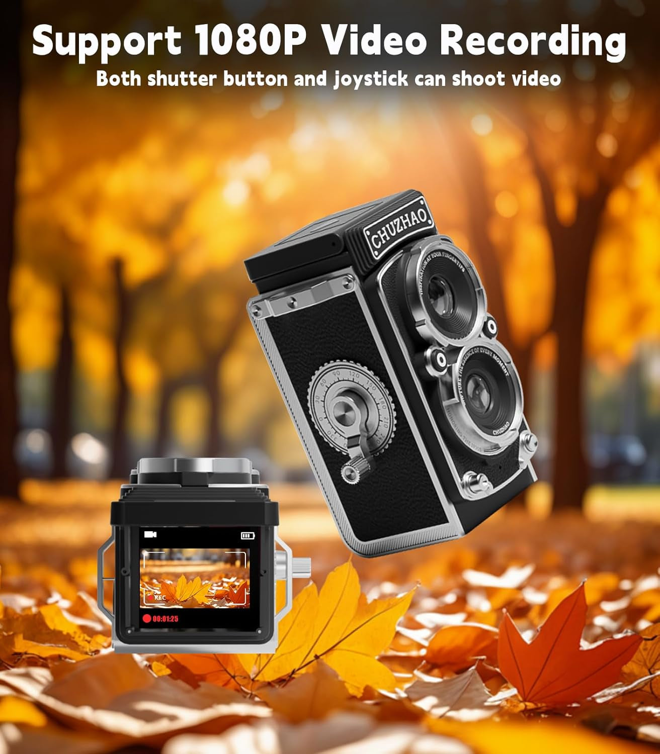 CHUZHAO Vintage Mini Digital Camera, Portable TLR Style Retro Point and Shoot Co