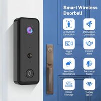 Wireless Doorbell Camera with Chime, Wireless Video Doorbell with PIR Human Detection, Cloud Storage, 2-Way Audio, Night Vision, 2.4G Wifi for Home Office