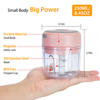 Mini Electric Garlic Chopper 8.45OZ Cordless Garlic Mincer Food Chopper Rechargeable Food Blender Chili Nut Onion Pepper Meat Ginger Food