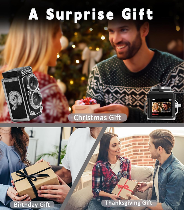 CHUZHAO Vintage Mini Digital Camera, Portable TLR Style Retro Point and Shoot Co