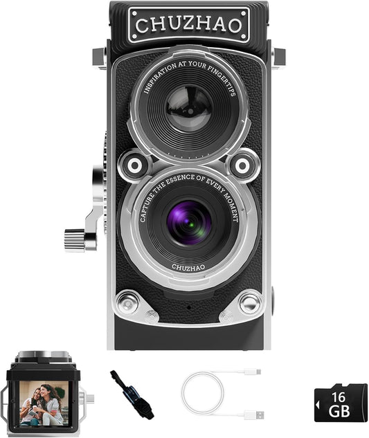 CHUZHAO Vintage Mini Digital Camera, Portable TLR Style Retro Point and Shoot Co